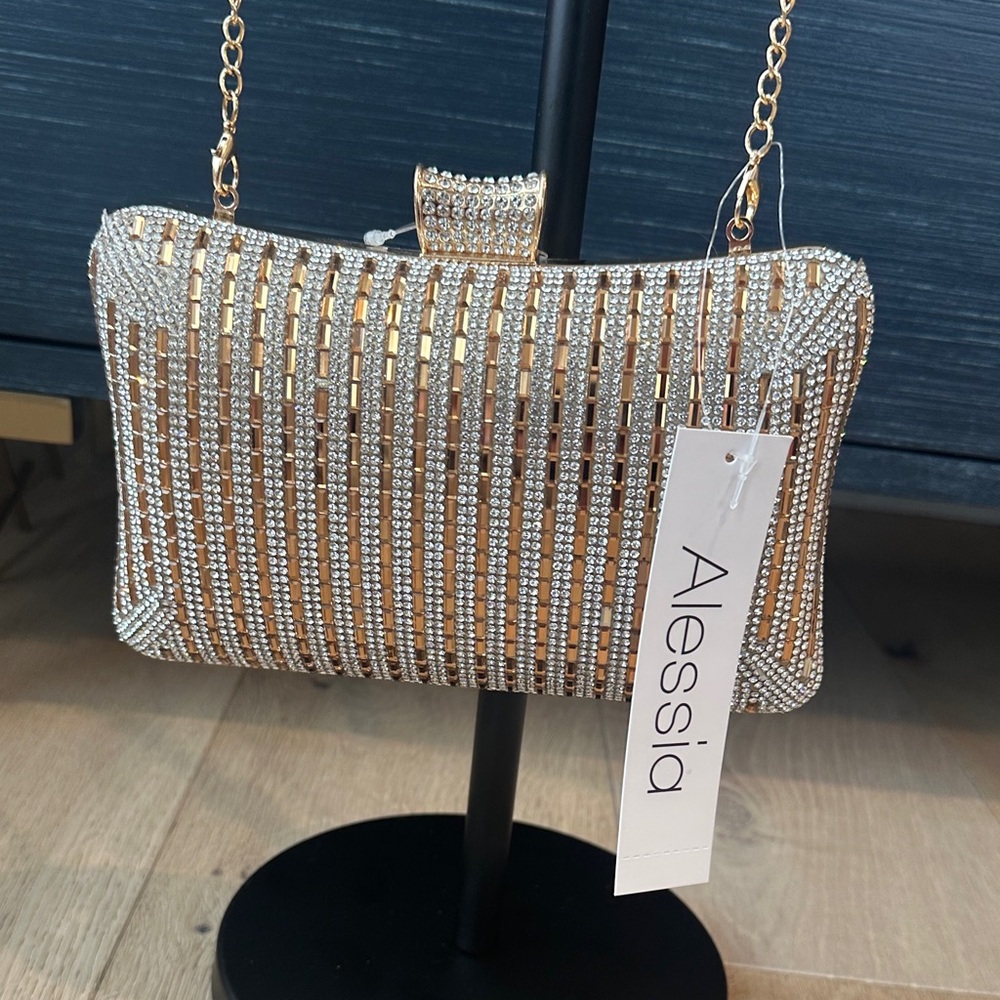 Alessi Gold & Silver Crystal Striped Evening Clutch
